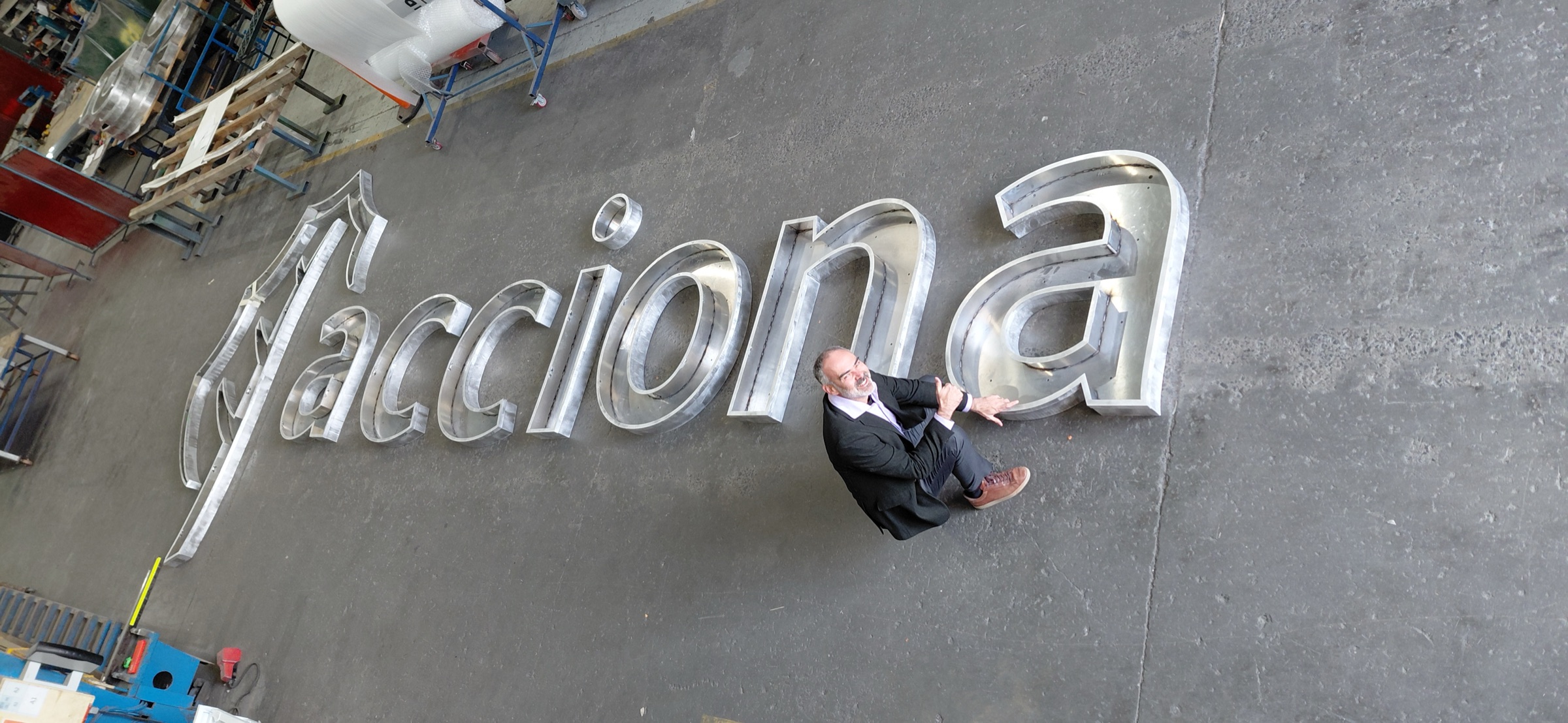 Large Acciona letters during fabrication at Insigns