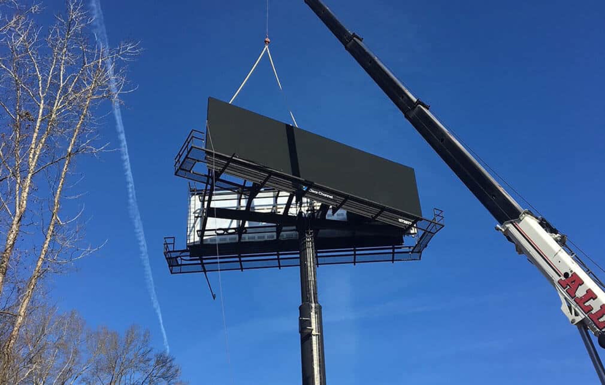 Crane installation of a commercial digital display sign