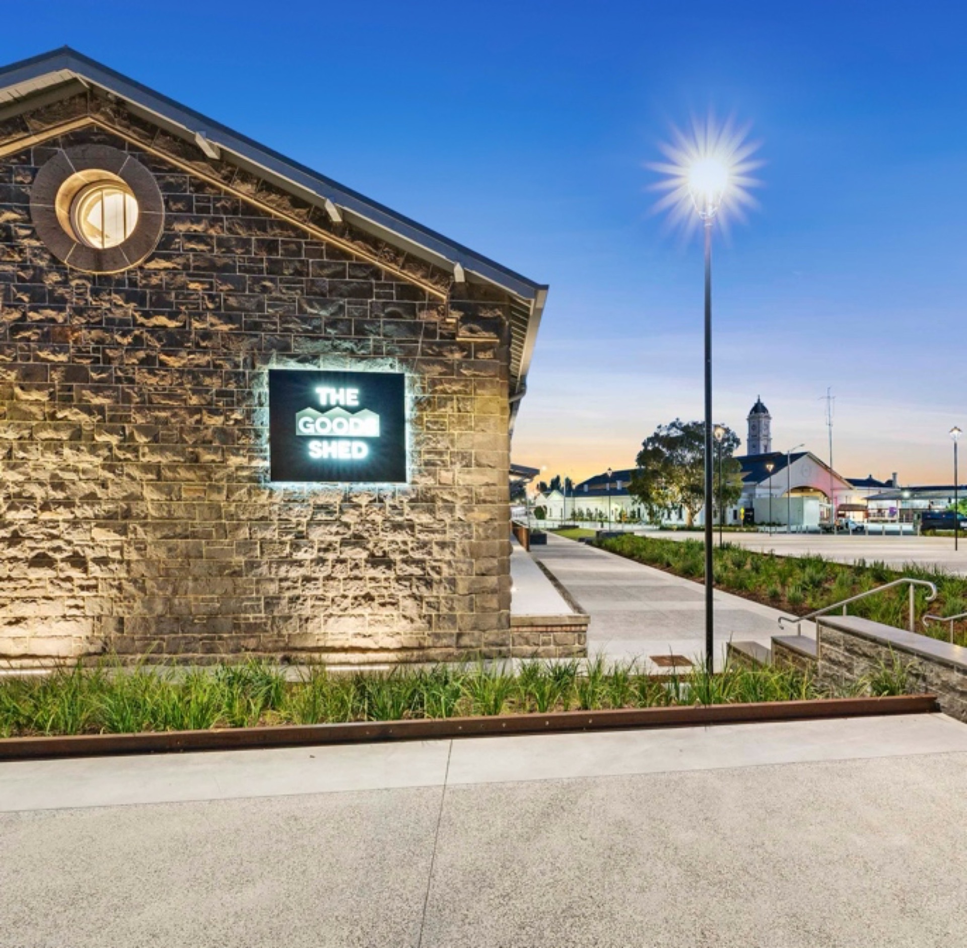 Illuminated wall sign at Goods Shed Ballarat