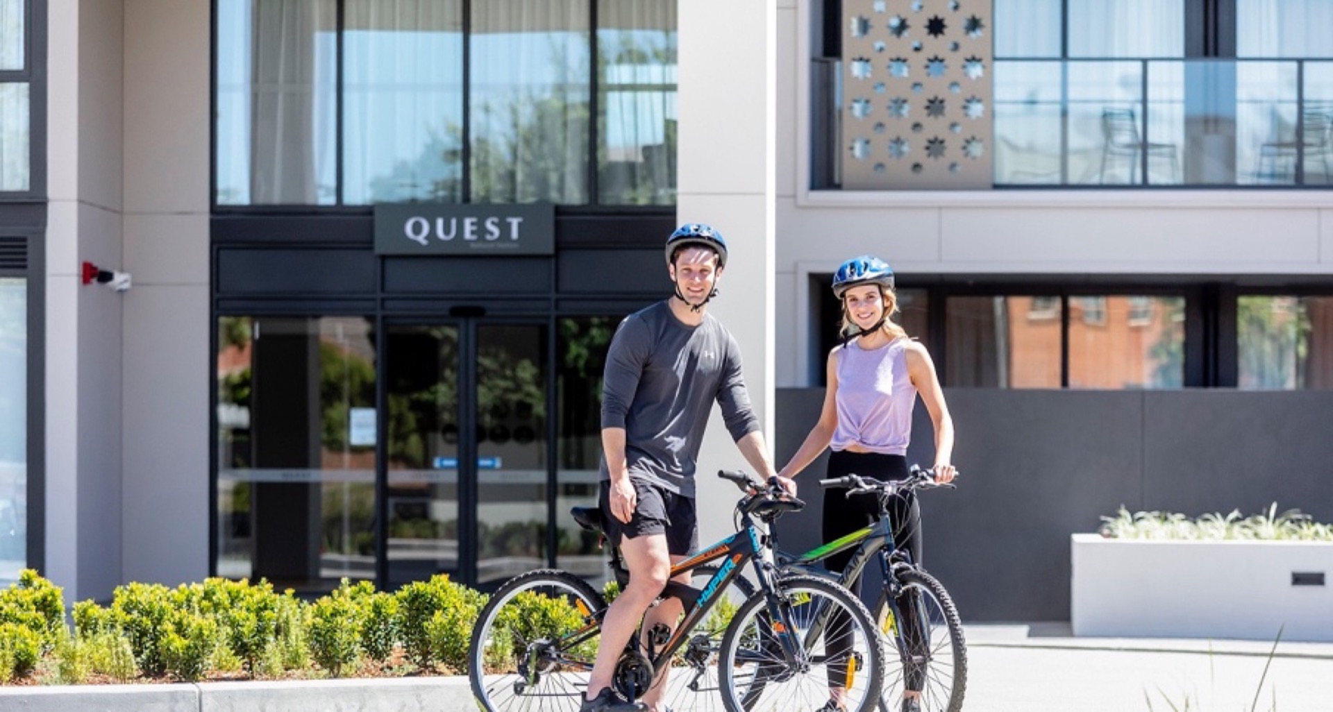 Quest Apartments entry signage at Goods Shed Ballarat